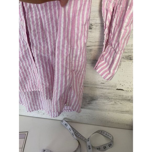Lola River Blouse Women's Medium Pink White Striped Long Sleeve Button Up Shirt - Picture 3 of 5